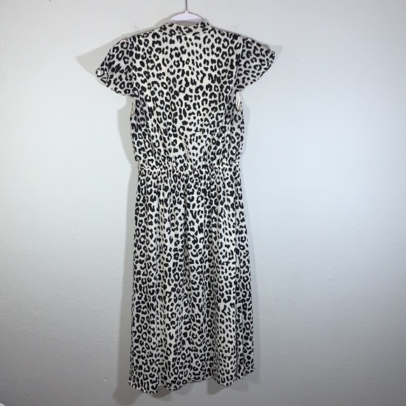 Express White Leopard Animal Print Midi Work Flutter Sleeve Dress size Small - Picture 14 of 16